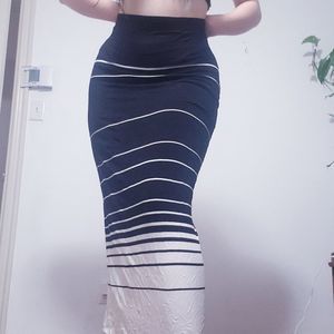 Dalia Stripped Black&White Long Fitted Skirt